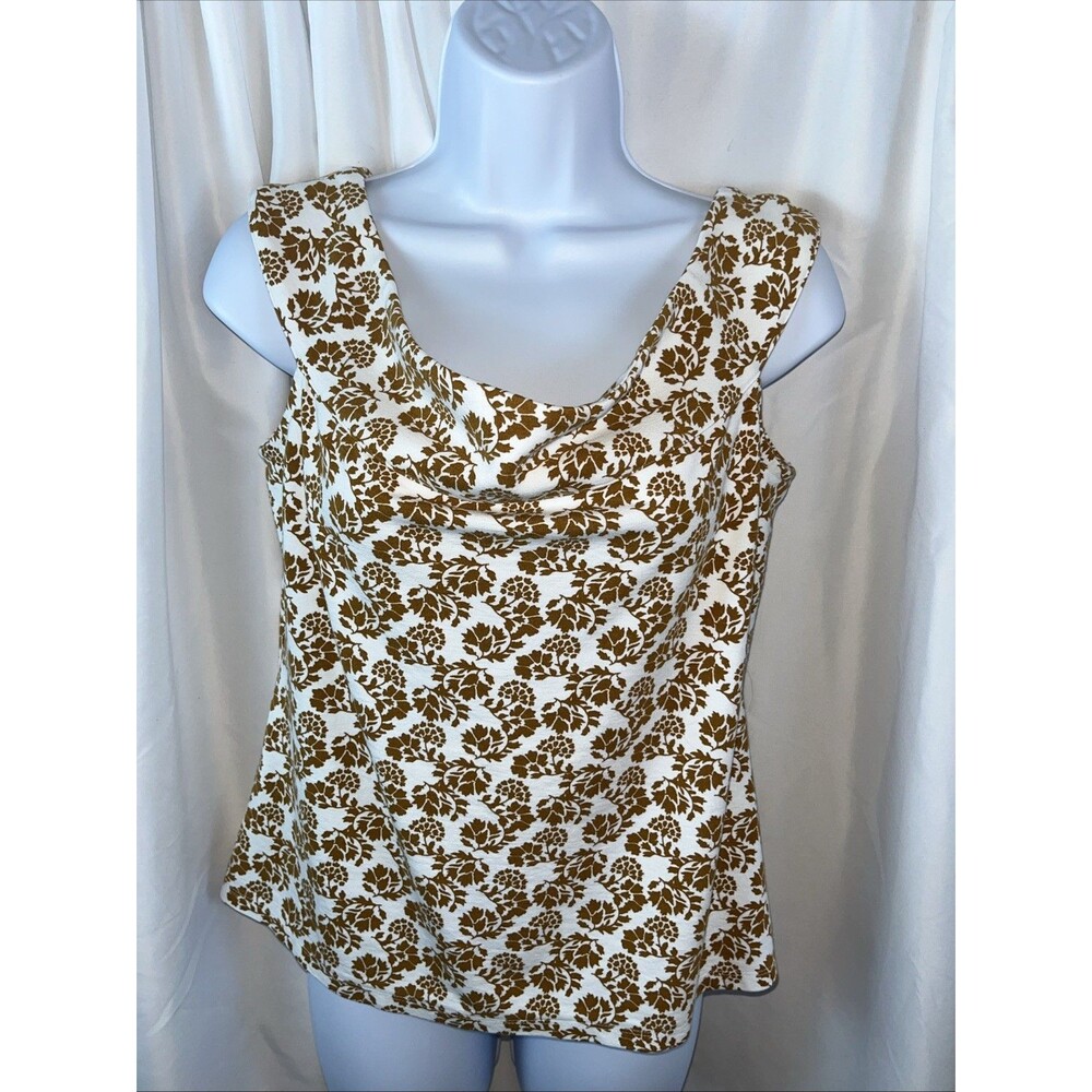 Ann Tylor Factory Women’s Blouse Brown Floral Leaf Print Size S Retro Y2K